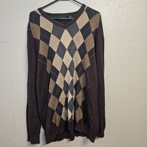 Claiborne Mens Brown Argyle Sweater Sz XXL Pullover Preppy Vintage 90s Y065